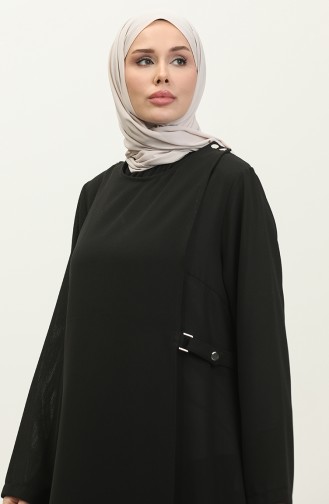 Große Abaya Mit Druckknopfdetail 5196-01 Schwarz 5196-01