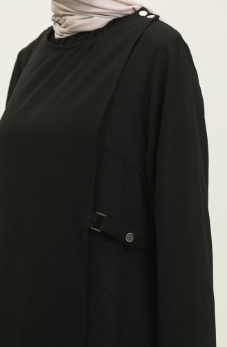 Abaya Grande Taille Avec Détail Bouton-pression 5196-01 Noir 5196-01