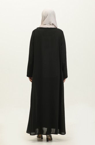 Grote Maat Abaya Met Drukknoopdetail 5196-01 Zwart 5196-01