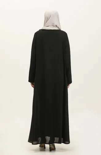 Abaya Grande Taille Avec Détail Bouton-pression 5196-01 Noir 5196-01