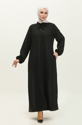 Abaya Avec Manches Et Poches Elastiques Grande Taille 5197-03 Noir 5197-03