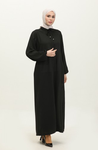 Abaya Avec Manches Et Poches Elastiques Grande Taille 5197-03 Noir 5197-03