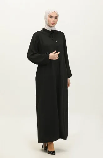 Große Abaya Mit Elastischen Ärmeln Und Taschen 5197-03 Schwarz 5197-03
