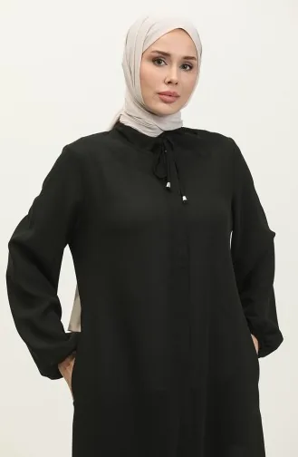 Große Abaya Mit Elastischen Ärmeln Und Taschen 5197-03 Schwarz 5197-03