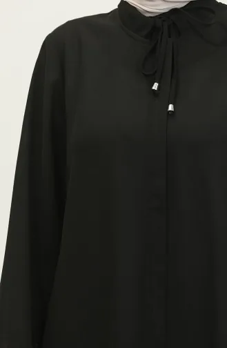 Große Abaya Mit Elastischen Ärmeln Und Taschen 5197-03 Schwarz 5197-03