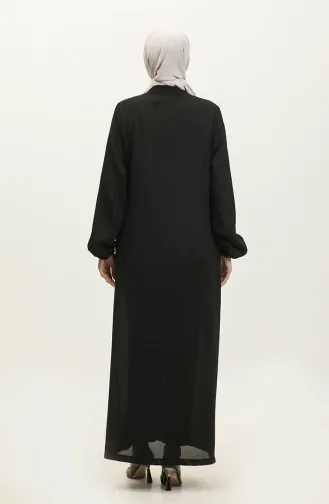 Große Abaya Mit Elastischen Ärmeln Und Taschen 5197-03 Schwarz 5197-03
