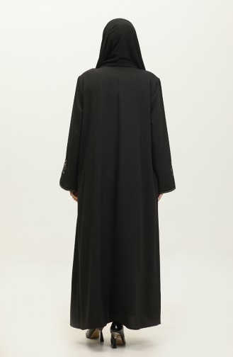 Embroidered Hidden Zipper Abaya Black 2521.SİYAH