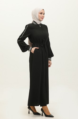 Jamila Summer Ribbed Sports Abaya Schwarz 3100.Siyah