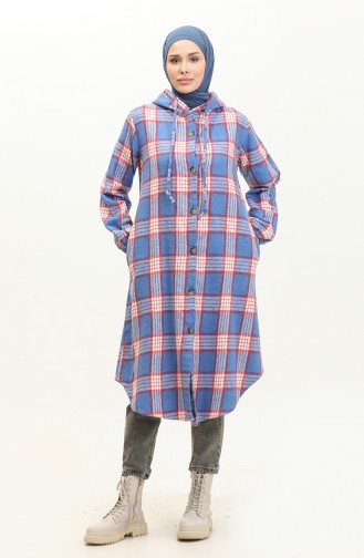 Plaid Pattern Hooded Cape NZR001c-04 Saxe Red 001-04