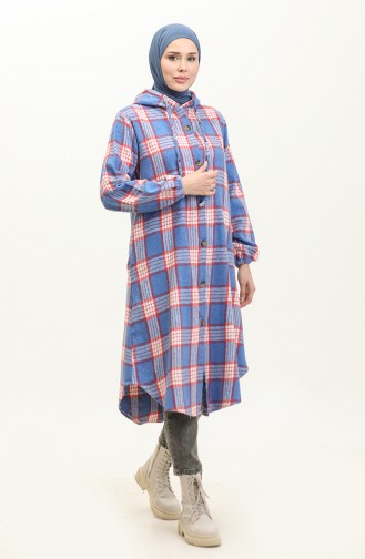 Plaid Pattern Hooded Cape NZR001c-04 Saxe Red 001-04