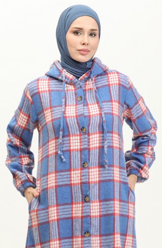 Plaid Pattern Hooded Cape NZR001c-04 Saxe Red 001-04