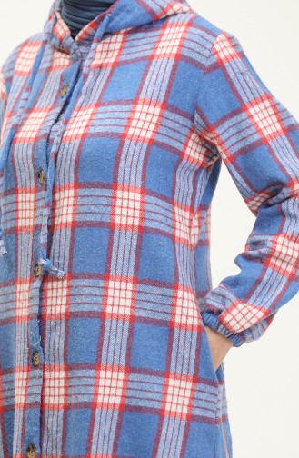 Plaid Pattern Hooded Cape NZR001c-04 Saxe Red 001-04