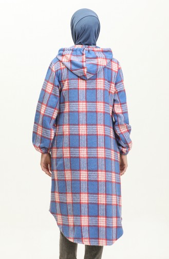 Plaid Pattern Hooded Cape NZR001c-04 Saxe Red 001-04