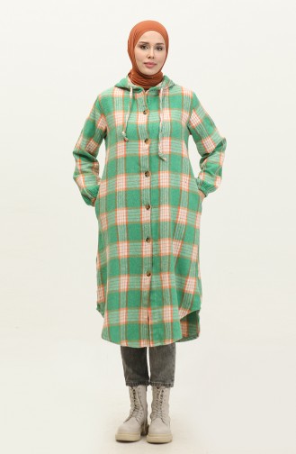 Plaid Pattern Hooded Cape NZR001c-05 Green Orange 001-05