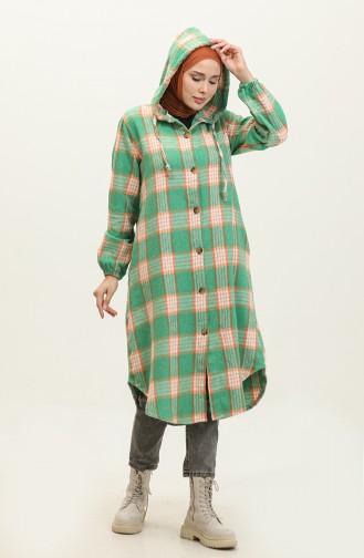 Plaid Pattern Hooded Cape NZR001c-05 Green Orange 001-05