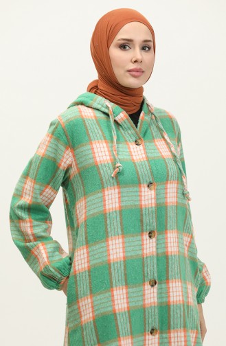 Plaid Pattern Hooded Cape NZR001c-05 Green Orange 001-05