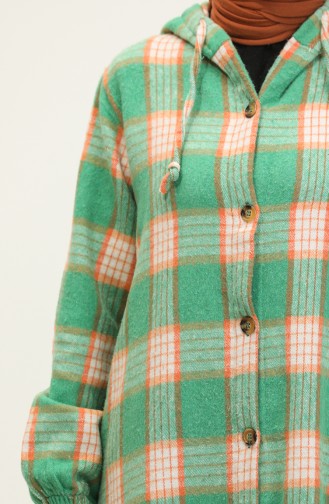 Plaid Pattern Hooded Cape NZR001c-05 Green Orange 001-05