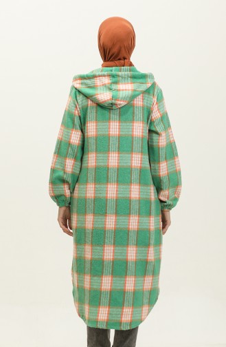 Plaid Pattern Hooded Cape NZR001c-05 Green Orange 001-05