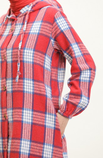 Plaid Pattern Hooded Cape NZR001c-06 Red İndigo 001-06