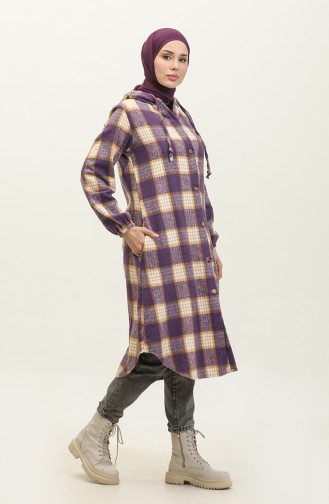 Plaid Pattern Hooded Cape NZR001C-07 Purple Mustard 001-07