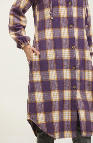 Plaid Pattern Hooded Cape NZR001C-07 Purple Mustard 001-07