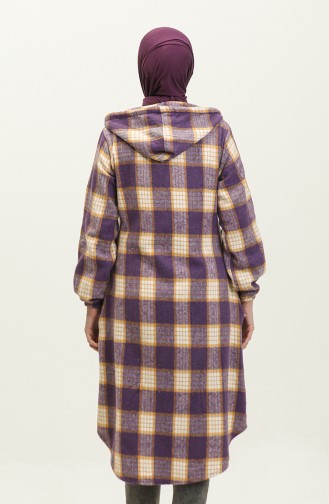 Plaid Pattern Hooded Cape NZR001C-07 Purple Mustard 001-07