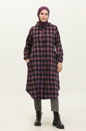 Plaid Pattern Hooded Cape 001E-05 Black 001E-05