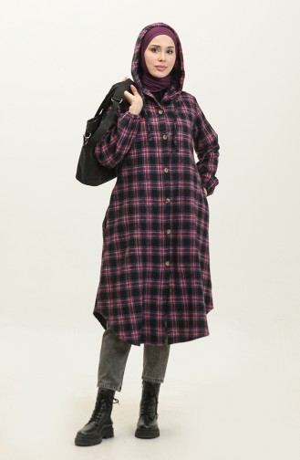 Plaid Pattern Hooded Cape 001E-05 Black 001E-05