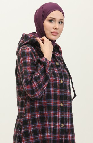 Plaid Pattern Hooded Cape 001E-05 Black 001E-05