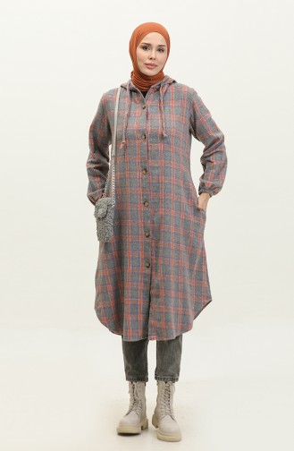 Plaid Pattern Hooded Cape 001e-06 Gray 001E-06