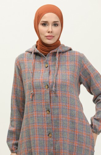 Plaid Pattern Hooded Cape 001e-06 Gray 001E-06