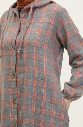 Plaid Pattern Hooded Cape 001e-06 Gray 001E-06