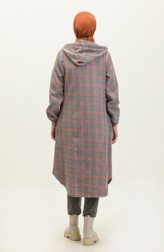 Plaid Pattern Hooded Cape 001e-06 Gray 001E-06