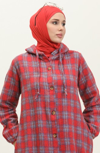 Plaid Pattern Hooded Cape 001E-07 Red 001E-07