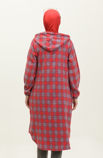 Plaid Pattern Hooded Cape 001E-07 Red 001E-07