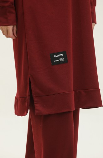 Ensemble Double Pantalon Tunique à Deux Cordes 0044-30 Rouge Claret Foncé 0044-30