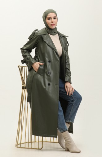 معطف واق من المطر جلد المرأة الكاكي 6503.HAKİ