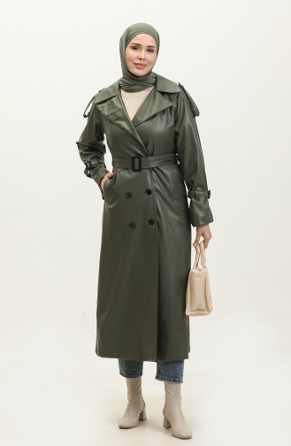 Damen-Trenchcoat Aus Leder In Khaki 6503.HAKİ