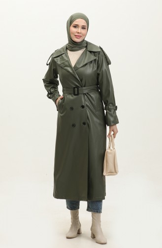 Leather Women`s Trench Coat Khaki 6503.HAKİ