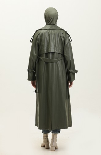 Damen-Trenchcoat Aus Leder In Khaki 6503.HAKİ