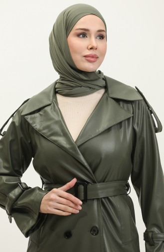 Damen-Trenchcoat Aus Leder In Khaki 6503.HAKİ