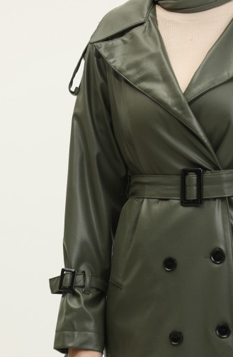 Leather Women`s Trench Coat Khaki 6503.HAKİ