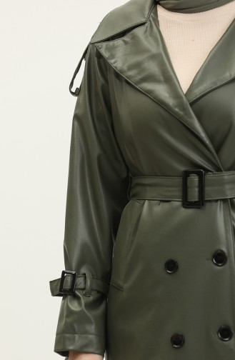 Damen-Trenchcoat Aus Leder In Khaki 6503.HAKİ