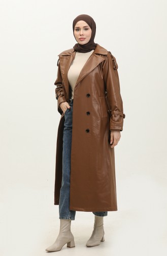 Trench-coat En Cuir Pour Femme Tan 6503.TABA