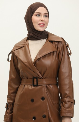 معطف واق من المطر جلد المرأة تان 6503.TABA