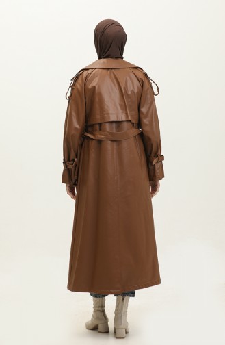 Trench-coat En Cuir Pour Femme Tan 6503.TABA