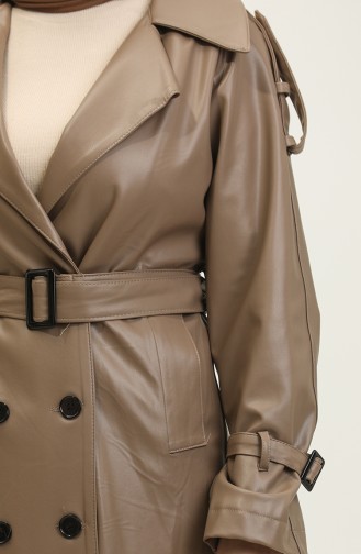 Leather Women`s Trench Coat Mink 6503.VİZON