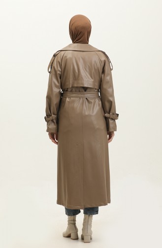 Leather Women`s Trench Coat Mink 6503.VİZON