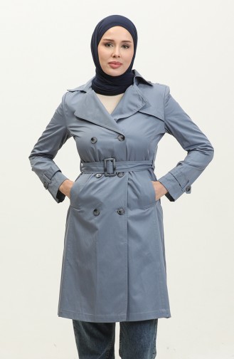 Mittellanger Sommer-Trenchcoat Für Damen In Wolkenblau 6815.Bulut Mavi