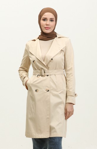 Women`s Summer Medium Length Trench Coat Cream 6815.KREM